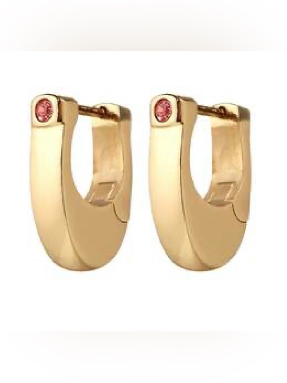 Coach Polished Gold Hoop Clasp Earrings, Pink Crystal accents
